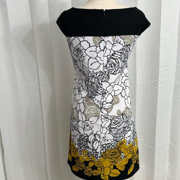 Signature by Sangria White Black and Yellow Sleeveless Sheath Dress, Size 16 - Picture 3 of 8